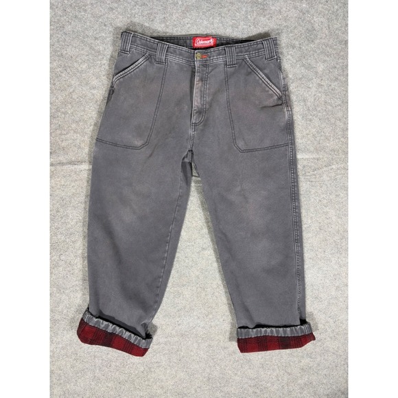 Coleman Other - Coleman Mens 34x28 Flannel Lined Work Pants Charcoal Gray Buffalo Plaid Canvas